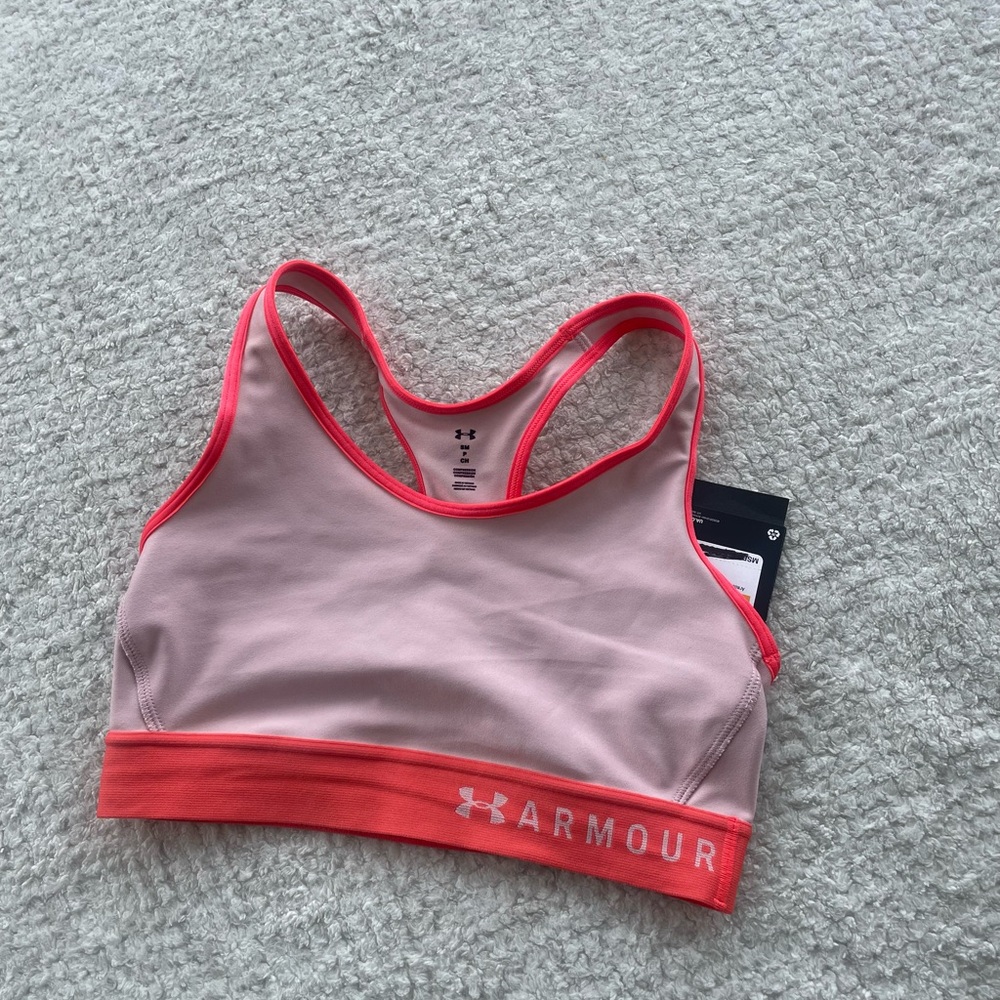 Under Armour Light Pink Sports Bra with Coral Trim